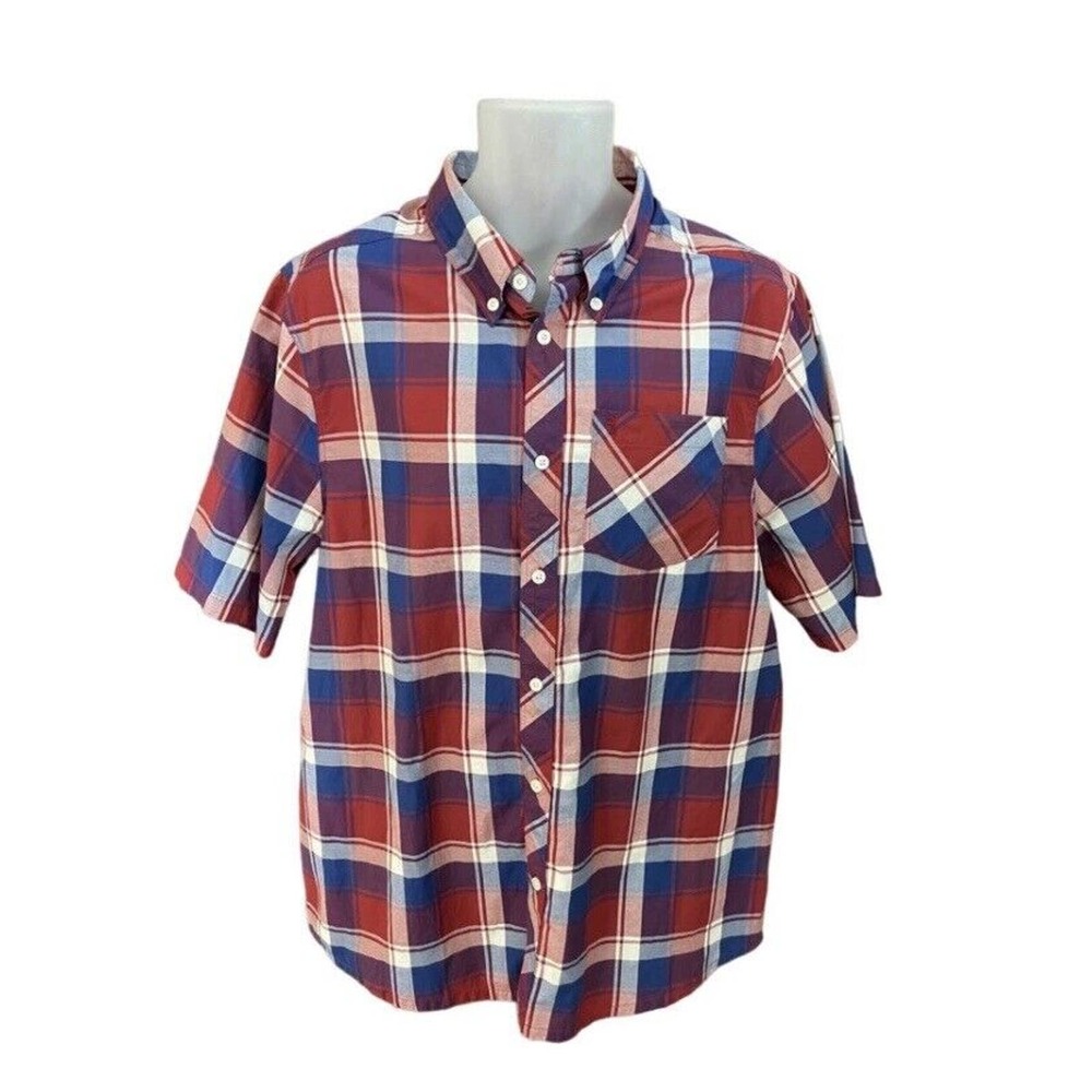 Browning Shirt Mens Large Button Up Outdoor Red White Blue Plaid Short Sleeve